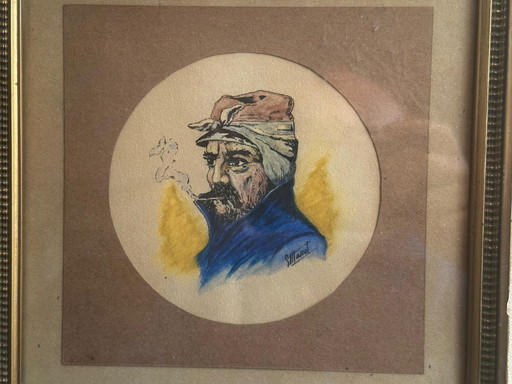 Portrait of a Fisherman with a Pipe, Watercolor and Ink, Signed, 20th Century, 22 × 22 cm (photo 2 of 12)
