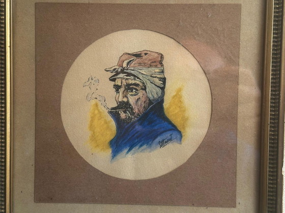 Portrait of a Fisherman with a Pipe, Watercolor and Ink, Signed, 20th Century, 22 × 22 cm (photo 2 of 12)