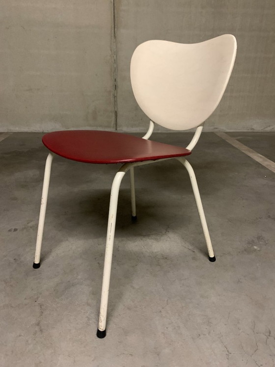Vintage Dining chair red/white with tubular frame – Skai, Metal (photo 2 of 9)