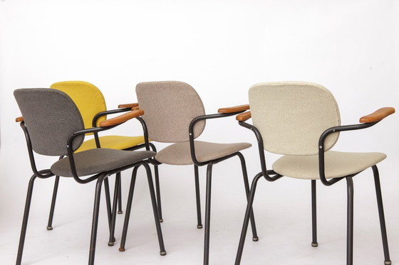 Image 1 of Set of 4 Vintage Armchairs 1950s Germany, Mid Century Modern Dining Chairs, Metal Frame with Wood Arms