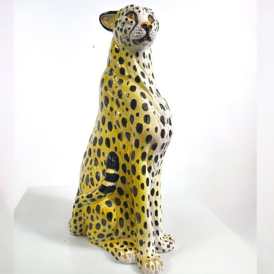 Image 1 of Terra Cotta Cheetah/luipaard beeld 60s Italiaans mid century