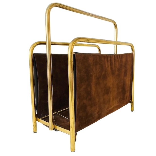 Regency Magazine Rack Vintage Hollywood Regency Magazine Rack Metal Suede 1970s | €80 | Whoppah