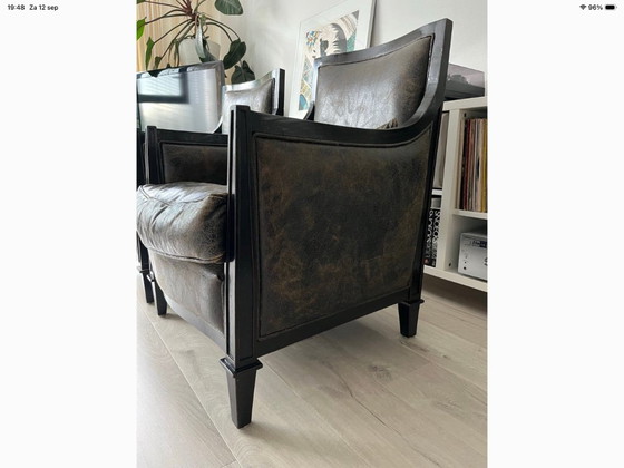 Lot de 2 Fauteuils Vintage en Cuir - Style Art Déco – Wood, Leather (photo 7 of 10)