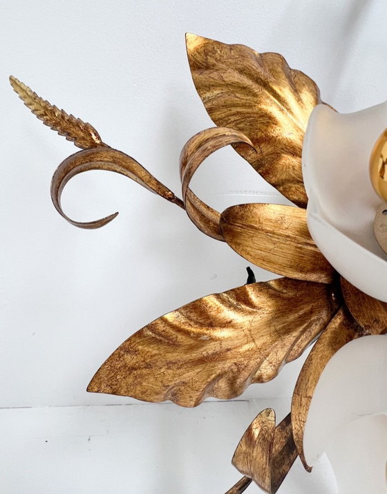 Image 1 of Vergulde XL plafondlamp of wandlamp uit Italië, 1970's