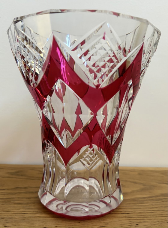Val Saint Lambert – Hand-Cut Crystal Vase – Ruby Red / Clear (Vintage) – Glass (photo 5 of 5)