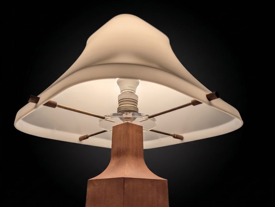Danish Modern Teak Table Lamp with Pagoda Acrylic Shade, 1960s – Plastic, Wood (photo 10 of 10)