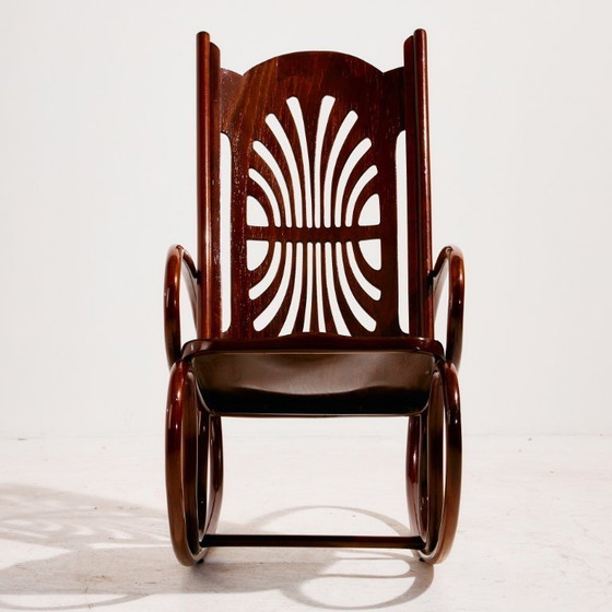 Image 1 of MK8961 Sedia a dondolo in faggio restaurata di Gustav Siegel per Jacob & Josef Kohn