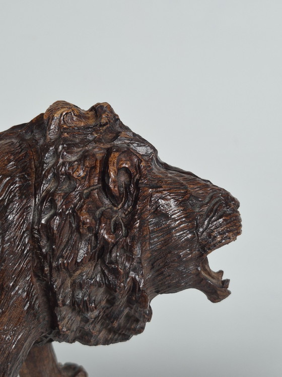 Antieke handgesneden Afrikaanse hardhouten sculptuur, dierenbeeldje: leeuw – Beeldhouwkunst, Wood (photo 7 of 15)
