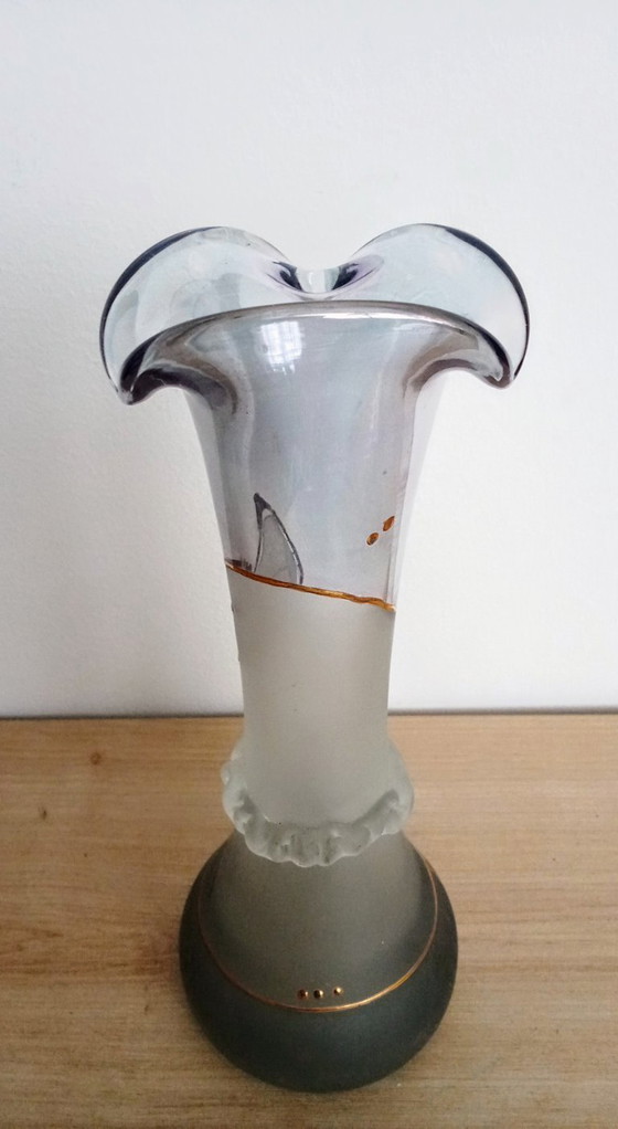 Image 1 of Trovato unico Geea Romania vaso di vetro bella brocant giocoso blu chiaro satinato