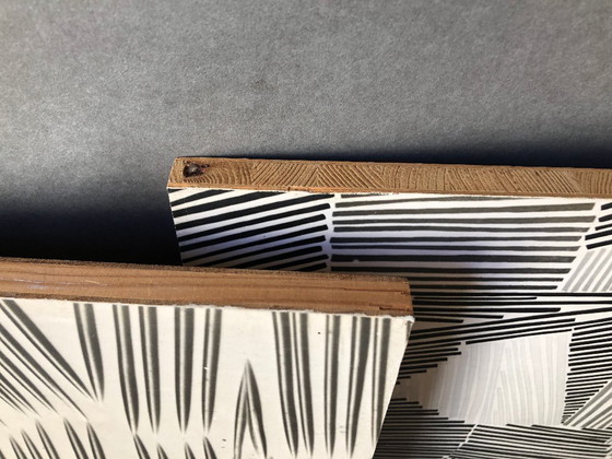 Image 1 of Set of 2 vintage wooden panels with print patterns 1960s / 1970s