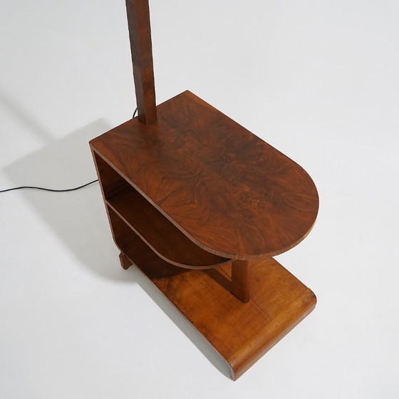 Image 1 of Stehlampe mit Maserholztisch, 1930er Jahre