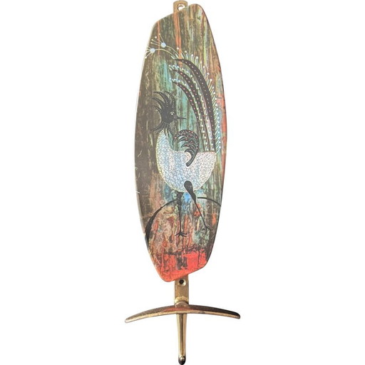 Gancio da parete vintage in ottone a forma di gallo, 1950