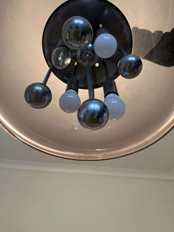 Image 1 of Suspension Sputnik italienne de style futuriste, années 1970, acrylique fumé et chrome, hauteur réglable