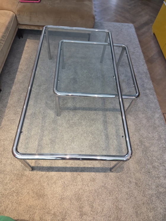 Image 1 of Ensemble de 2 grandes tables basses vintage style années 70, inspirées de l'ère spatiale