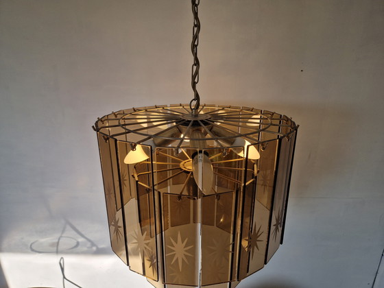 Image 1 of Lámpara de araña en cascada de cristal ahumado estilo Regency