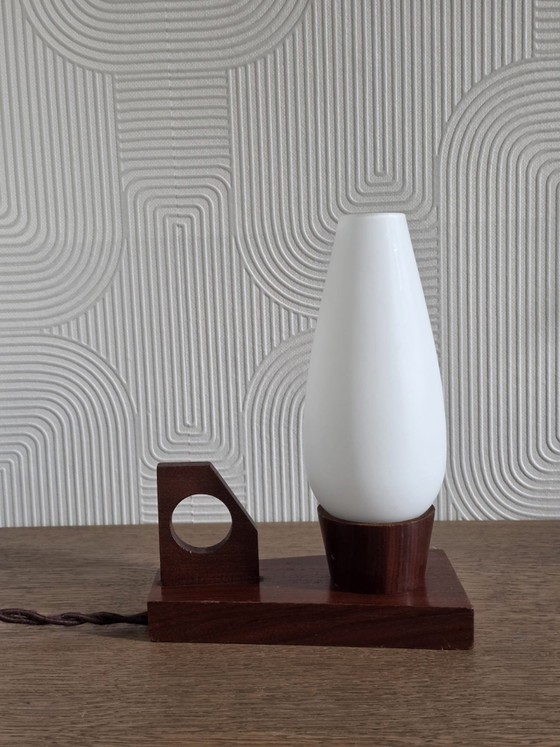 Lampada da tavolo vintage Mid-Century – Lampade da tavolo, Wood, Glass (photo 7 of 7)