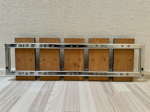 Art Deco Coat Rack, Chrome and Teak, 10 Hooks Vintage
