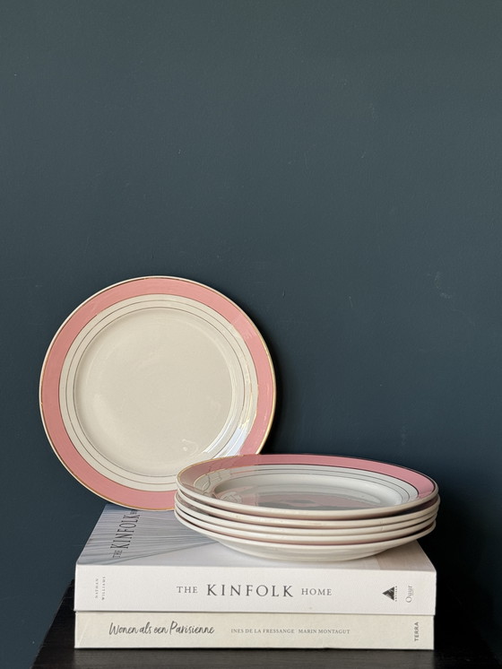 Image 1 of Luneville Régence set di 6 piatti vintage rosa con oro