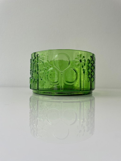 Bol vintage en verre scandinave - design en relief vert des années 1960