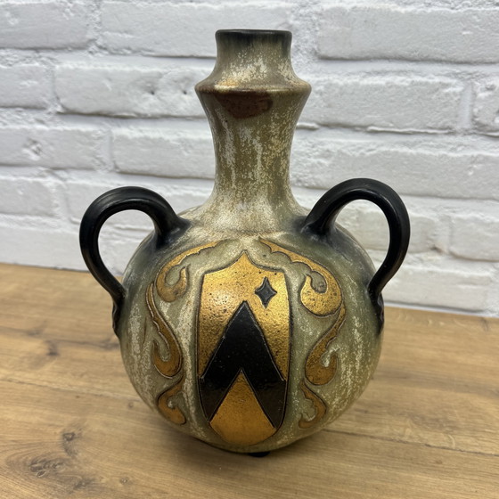 Image 1 of Roger Guérin - Brocca in ceramica Art Déco a quattro manici - Carte da gioco