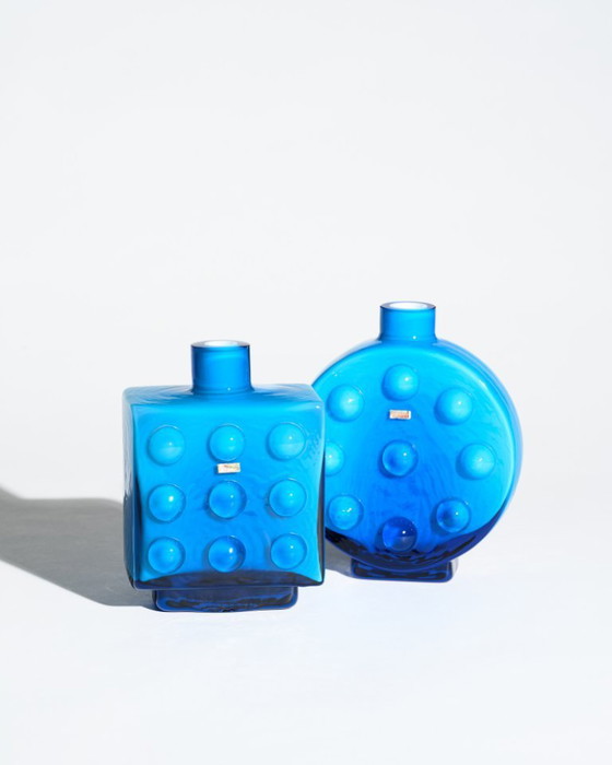 Image 1 of Friedrich Kristall „Bubble“ Pop-Art-Vasen-Duo – Blaues Überfangglas, Deutschland, 1970er Jahre