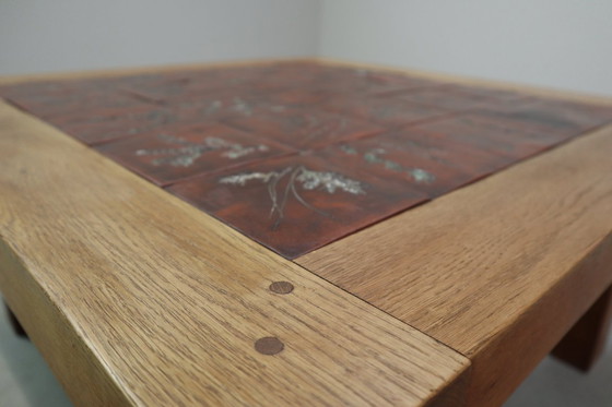 Image 1 of Tavolino in ceramica botanica di metà secolo in rovere, anni '60