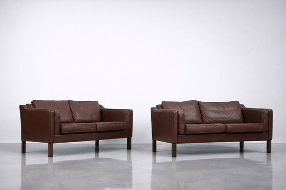 Image 1 of Divano vintage in pelle marrone, stile scandinavo moderno di metà secolo, anni '70