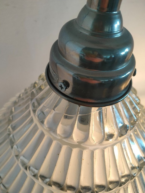 Image 1 of Set of 3 Glass Pendant Lights Holophane Style