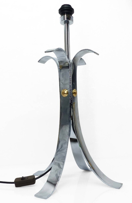 Image 1 of Lampvoet van verchroomd staal met vier poten, in de stijl van het ruimtetijdperk uit de jaren 70