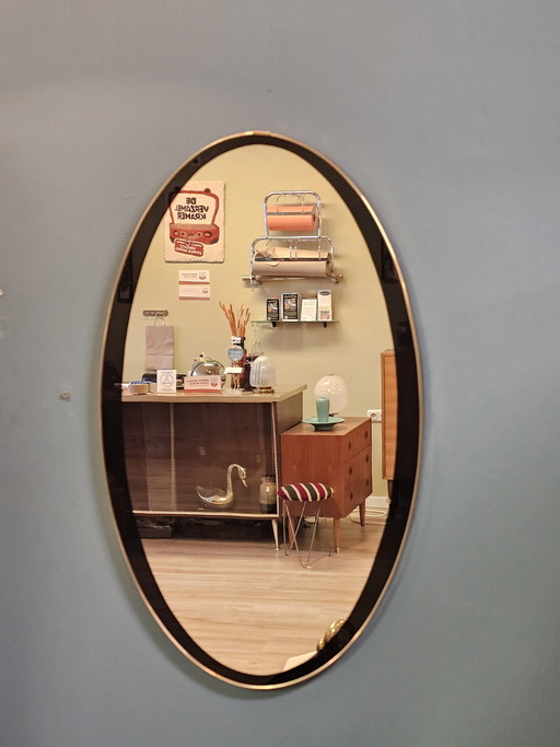 Vintage 1960s Mirror Wall Mirror Black Brass