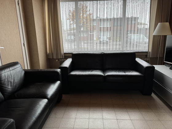 Image 1 of Leren zwarte zetels 2 en 2,5-zit