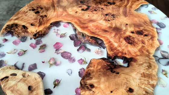 Image 1 of Handmade Poplar & Epoxy Resin Table – Floral Art Coffee Table