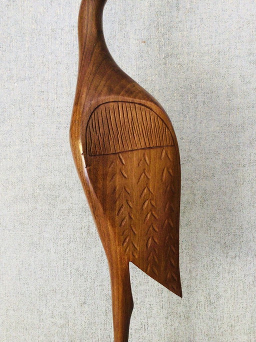Oiseau en teck style Mid Century, hauteur 70 cm