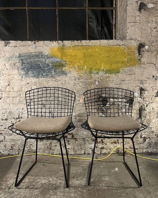 2 zwarte wire chairs van Bertoia voor Knoll