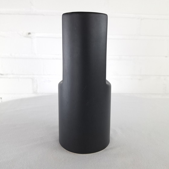 Image 1 of Vintage Flora ceramic vase 1970s matte black earthenware