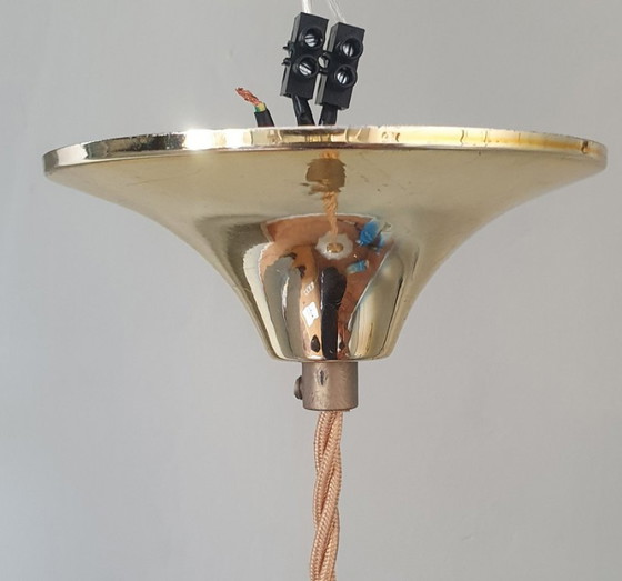 Vintage Large Pendant Lamp of Swirled Glass - Murano Style, Glashütte Limburg, Metal, Murano Glass, Gold (photo 16 of 17)