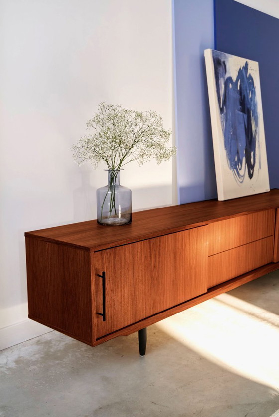 Image 1 of Dressoir gebeitst teak T-S01 schuifdeur en 2 laden 240