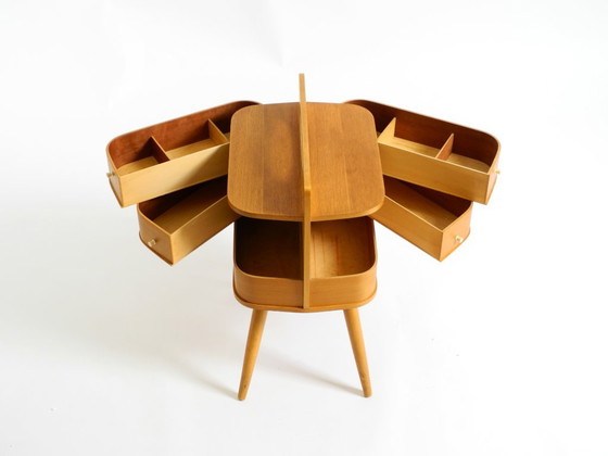 Bellissima scatola da cucito originale in teak Mid Century con scomparti a cerniera – Tavolini, Legno (photo 10 of 20)