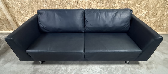 Image 1 of Molinari Blue Leather 3 Seater Sofa