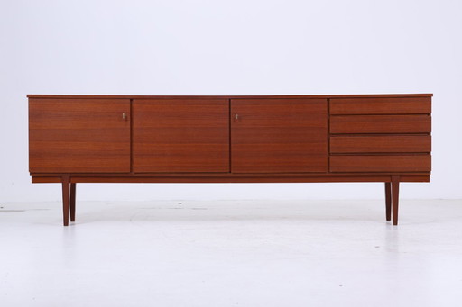 Vintage teak sideboard 60s | Mid - Century TV board with drawers & compartments Retro wood storage #07-18