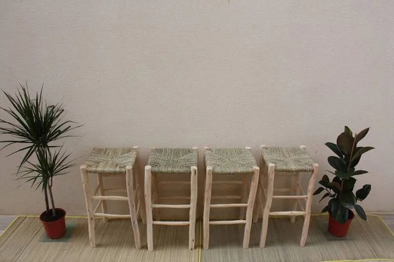 4 Tabourets marocains faits à la main 60x30cm – Tabourets de bar, Cuir, Bois, Bohemian (photo 4 of 8)
