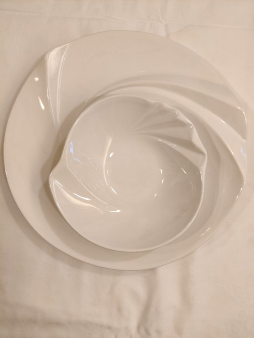 JHM Ceramica, 8 Grote Witte Borden En 4 Witte Schaaltjes – servies