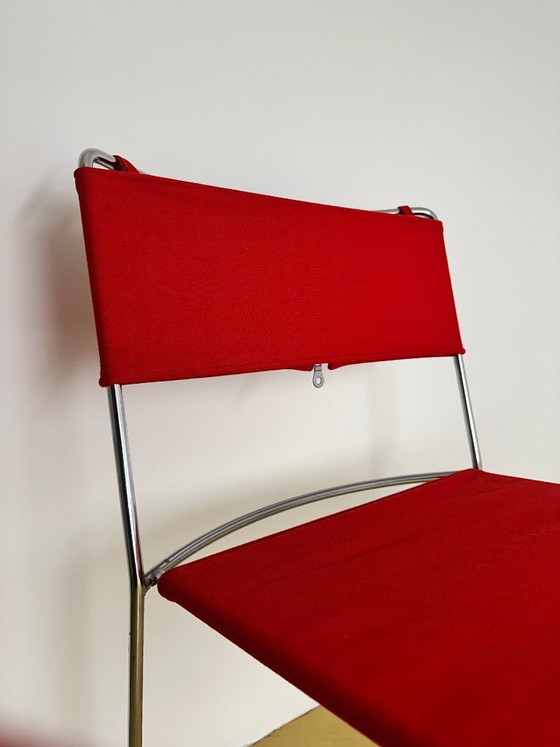 Image 1 of Chaise Delfina Enzo Mari pour Rexite 1974 Acier Chromé Tissu Kvadrat Field 2 Rouge Compasso d'Oro