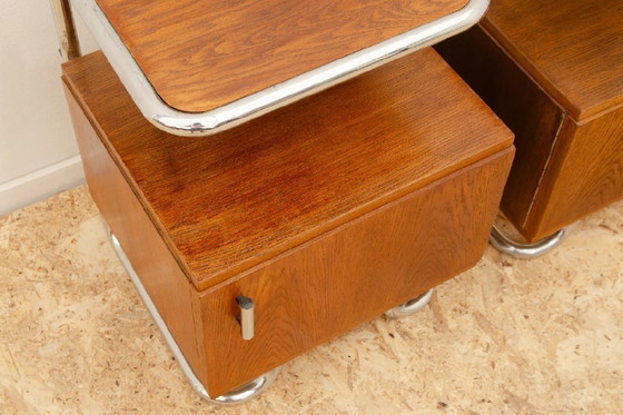 Image 1 of Twee verchroomde nachtkastjes, Vichr & Spol, jaren 1950, Tsjechoslowakije