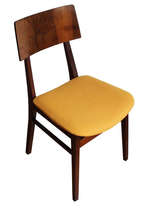 Rara sedia da pranzo scandinava di metà secolo degli anni '60 – Noce e senape – eetkamerstoelen, Textile, Wood