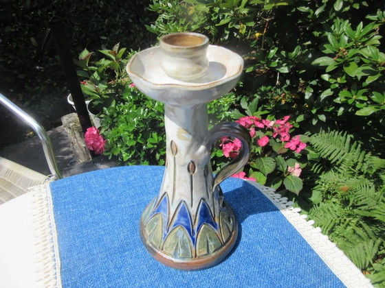 Ceramic Candlestick Candle Holder Jules Jacquemart Gres De La Roche MCM (photo 9 of 9)