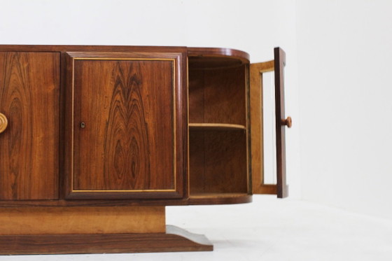 Vintage Art Deco Sideboard 1930s, Wood, Glass, Brown (photo 5 of 11)