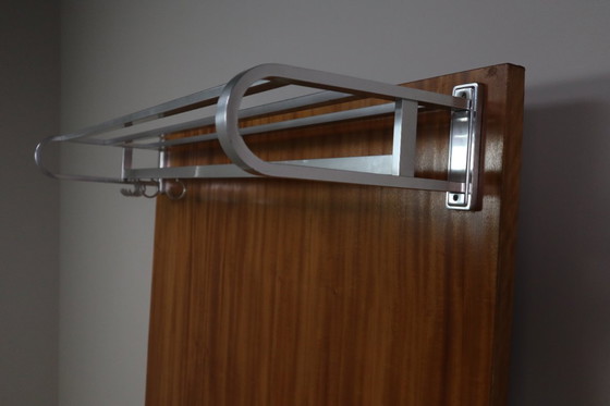 Image 1 of Modernist wall-mounted cloakroom in Teak, Aluminium & Nickel-plated Brass, 1950s