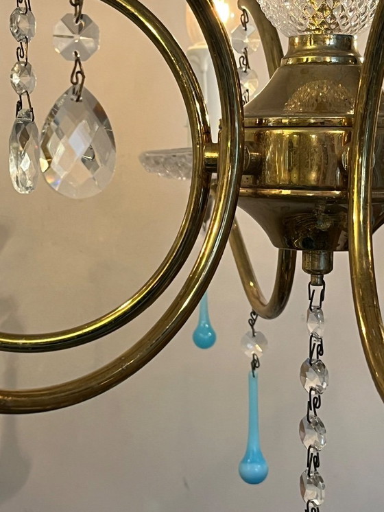 Image 1 of Set of 2 opaline azure blue teardrop chandeliers