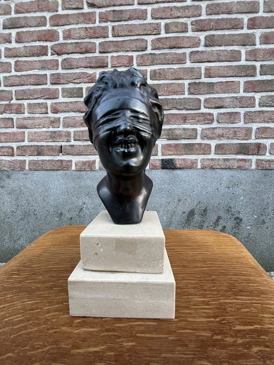 Image 1 of Statue on a travertine pedestal of Lady Justice, Dea Bendata